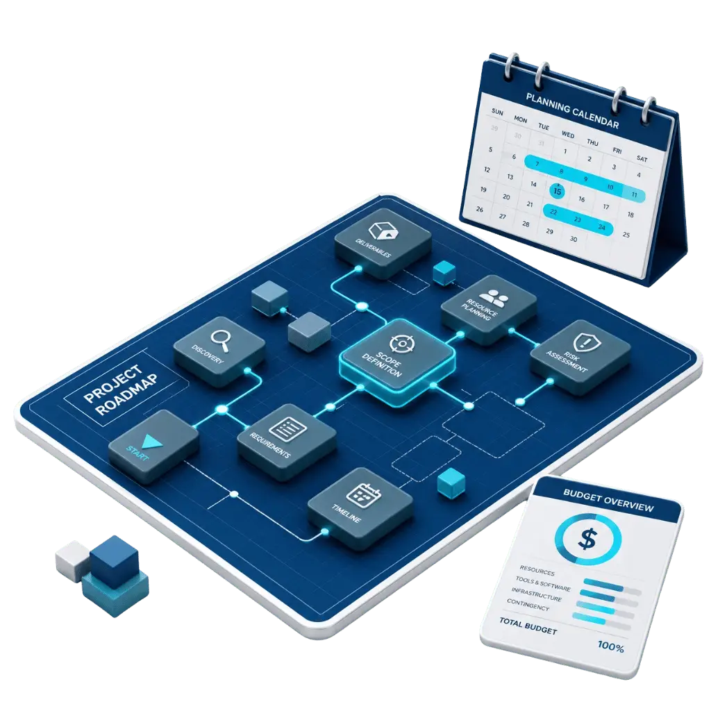 Etapa de planejamento do projeto com funcionalidades e etapas definidas.