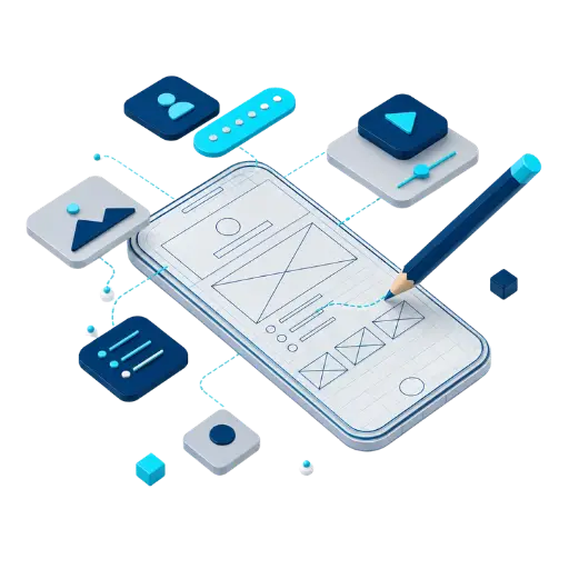Ilustração de prototipagem de aplicativo mobile.
